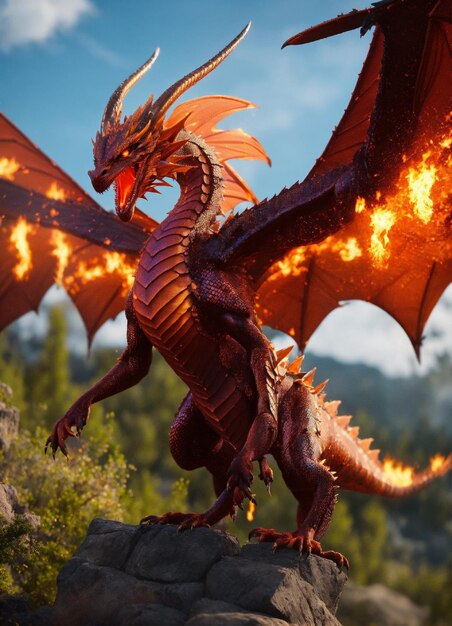 Дракон с красным драконом на спине показан