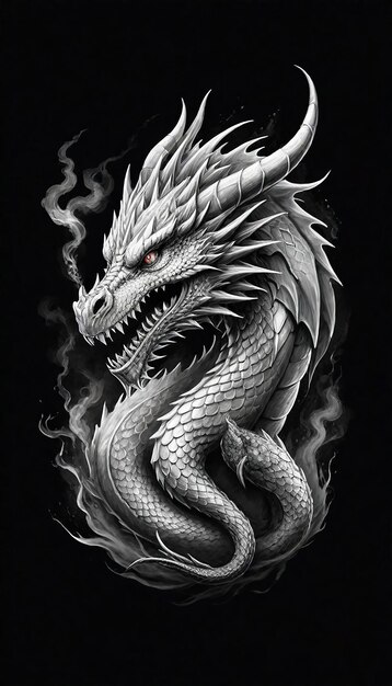 Photo a dragon with a red eyes and a black background