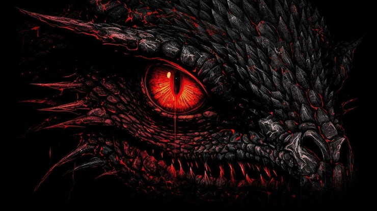 Photo a dragon with red eyes and a red eye