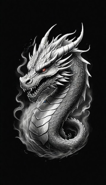 Photo a dragon with a red eyes