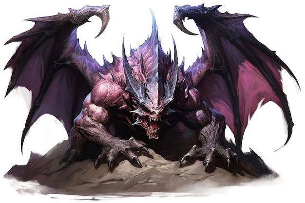 A dragon with a red face sits on a rocky surface.
