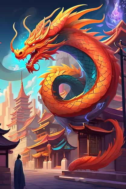 a dragon with a red tail