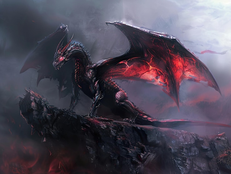 Photo a dragon with red wings and red wings is shown in red