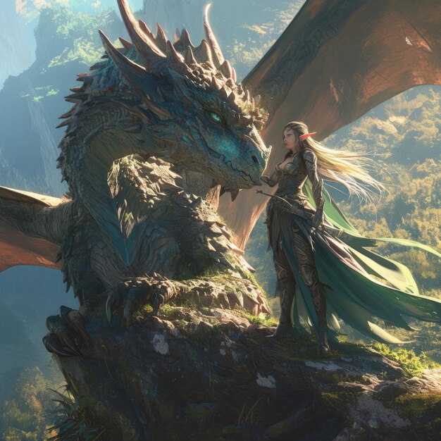 Photo a dragon with a sword next to a dragon