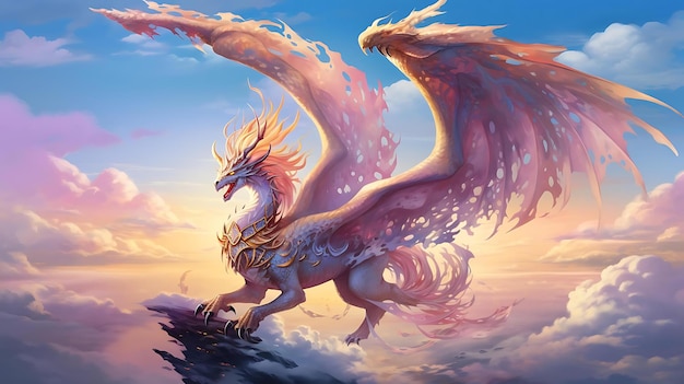 Dragon with wings in the sky