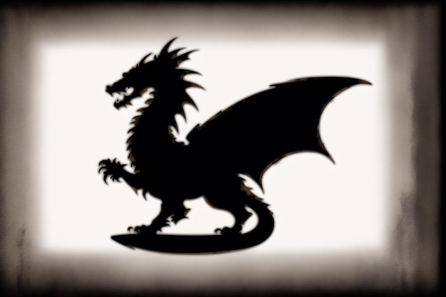 Photo a dragon with wings and a tail is shown in black and white.