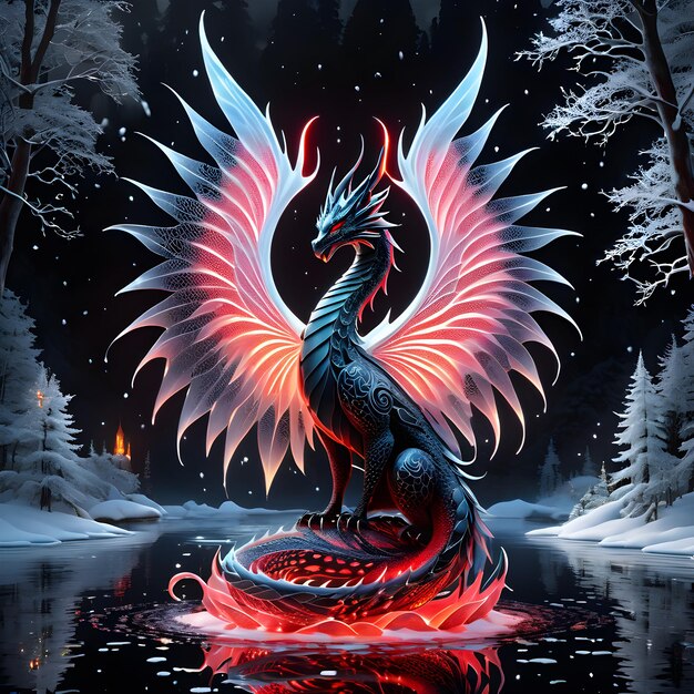 Photo a dragon with wings that says dragon on it