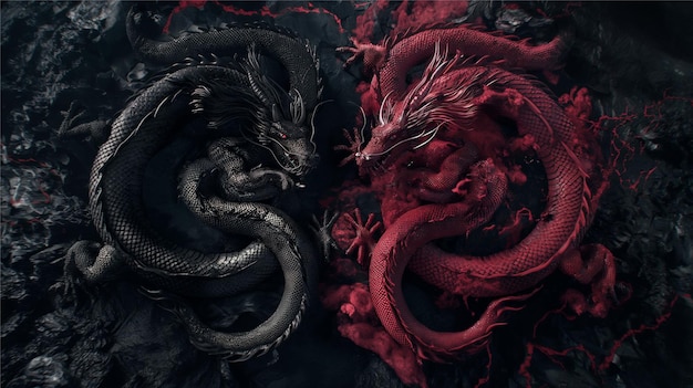 Dragon Yin Yang Black Vs Red