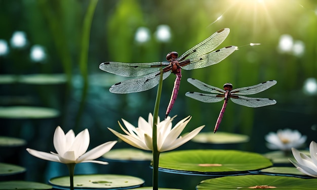 Dragonflies Dancing Over Lily Ponds Wallpaper