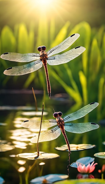 Dragonflies Dancing Over Lily Ponds Wallpaper