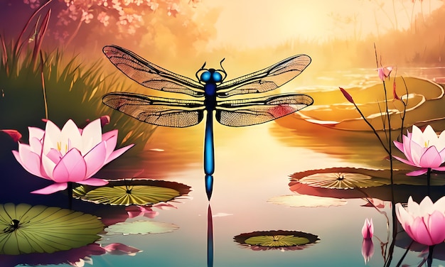 Dragonflies Dancing Over Lily Ponds Wallpaper