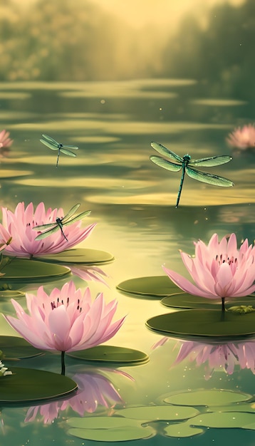 Dragonflies Dancing Over Lily Ponds Wallpaper