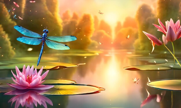 Dragonflies Dancing Over Lily Ponds Wallpaper