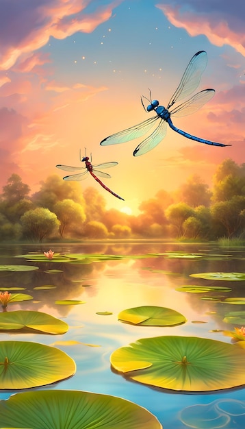 Dragonflies Dancing Over Lily Ponds Wallpaper