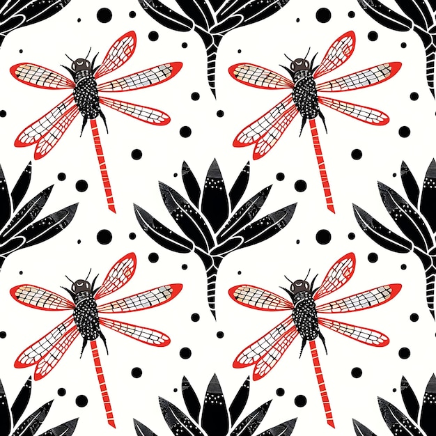 dragonflies zijn op een witte achtergrond met zwarte en witte stippen