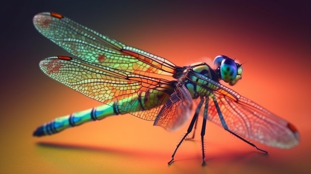 Dragonfly on a colorful backgroundgenerative ai