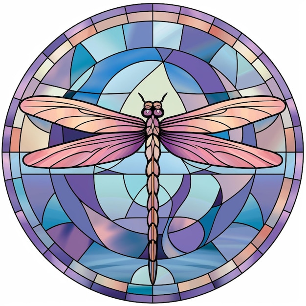 Dragonfly Colorful Stained Glass Style