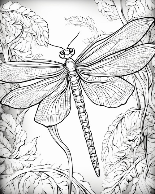 Photo dragonfly coloring page for adults