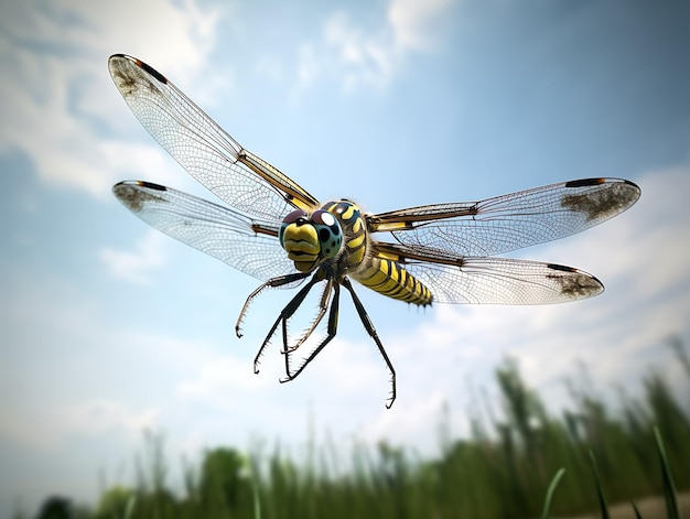 Photo dragonfly in flight generative ai