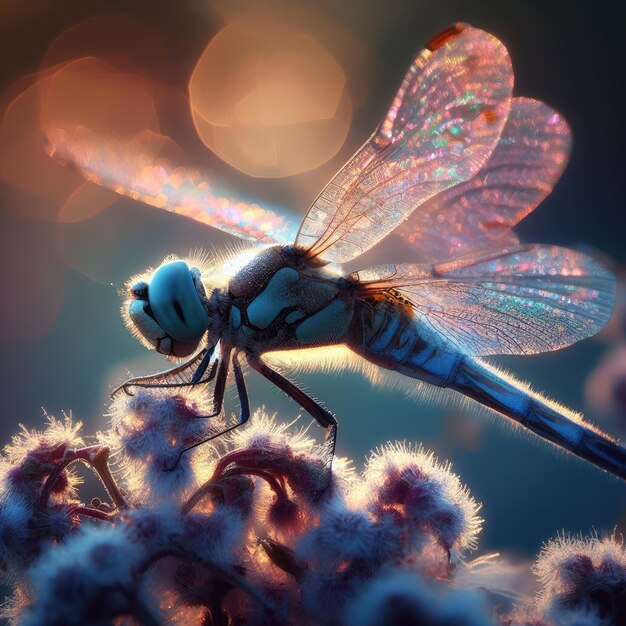 dragonfly on flower macro insect background