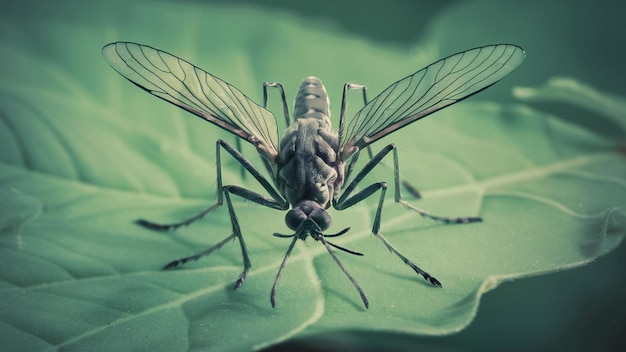 Foto una libellula su una foglia verde con un libellulo su di essa