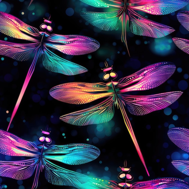Dragonfly iridescent intricate pixel pattern