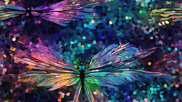 ドラゴンフライの虹色の複雑なピクセルパターン