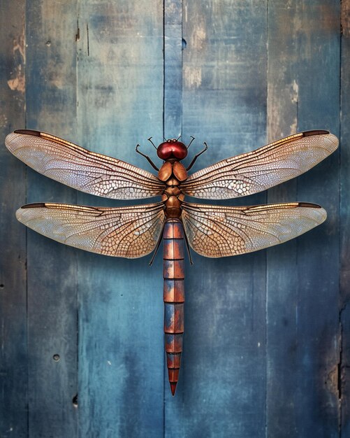 Photo a dragonfly is displayed on a blue background.