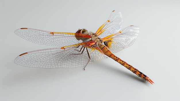 A dragonfly is a flying insect that is characterized by its long narrow body and its large transparent wings