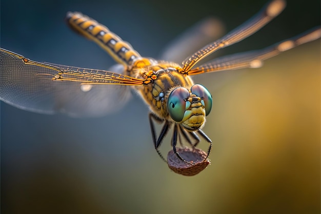 Macro di libellula nel campo selvatico immagine generata con ai