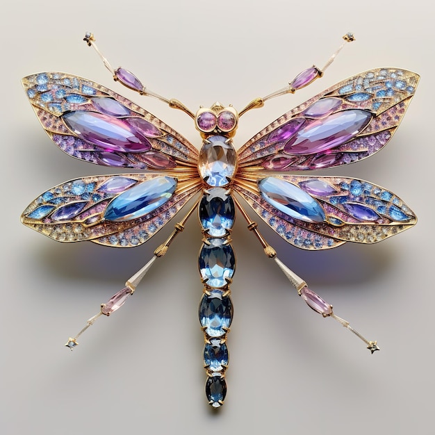 A dragonfly made of beautiful gemstones Insect Decorations Illustration Generative AI
