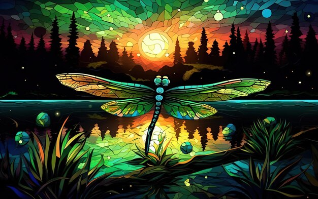 dragonfly in the night digital art