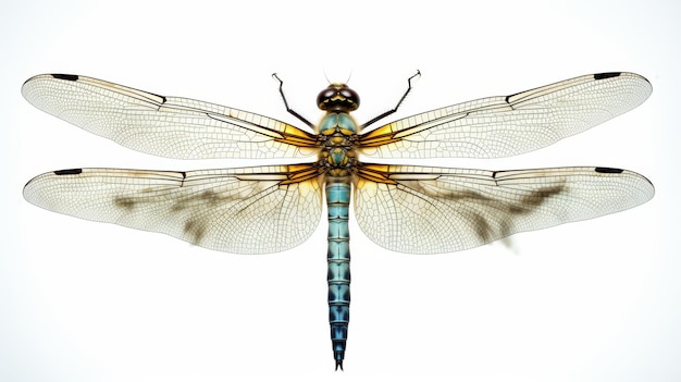 Photo dragonfly perched on white background