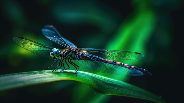 Foto la libellula appollaiata sulla foglia verde la bella libellula apollaiata