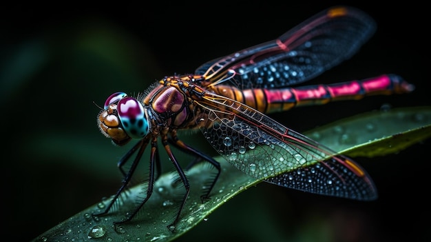 Photo a dragonfly sits on a leaf with the word dragonfly on it.