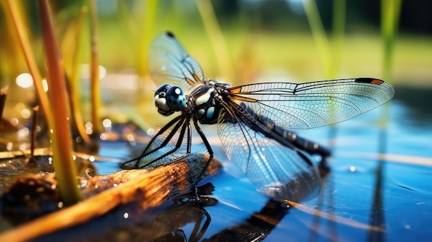 Dragonfly on Water Reed