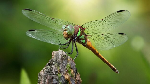 a dragonfly with green wings and a green body