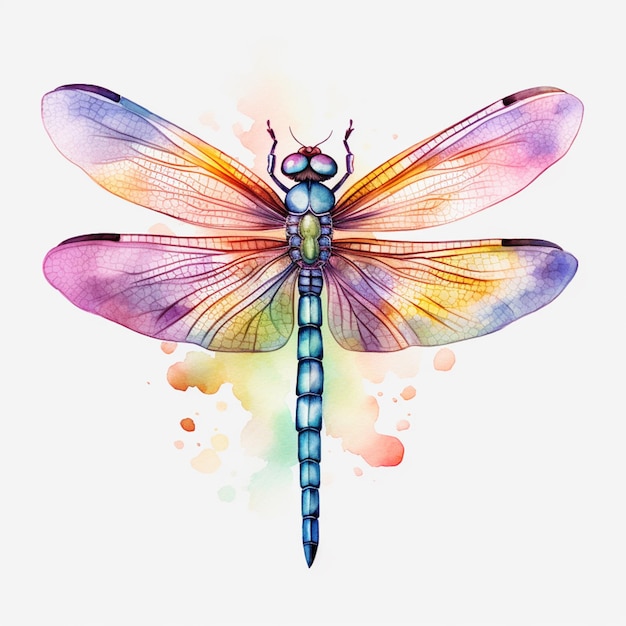 A dragonfly with a rainbow pattern on its wings.