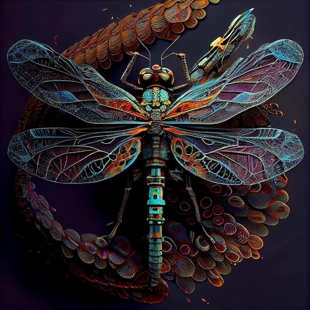 A dragonfly with a snake on it and the word dragon on it