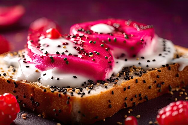 Dragonfruit toast macro-opname van een vers ontbijt met Dripping Honey AI Generated