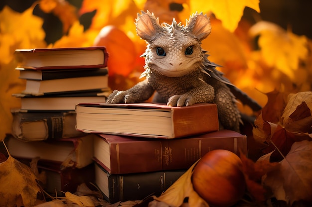 Dragonling with a Hoard of Autumn Novels Bookworm fantasy herfstboekendag