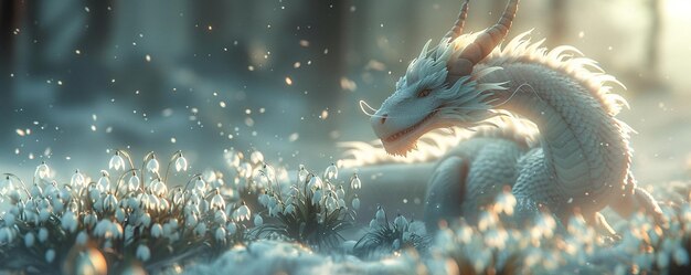 Dragons Dancing Through A Field Snowdrops Background