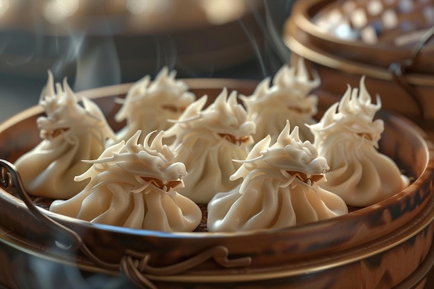 Dragonshaped dumplings served during a Lunar New Y