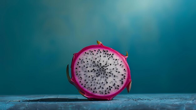 Drakenfruit op een blauwe achtergrond Gezond voedselconcept Generatieve AI-illustraties