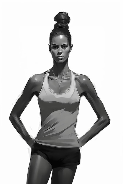 Photo dram woman tank top shorts posing slender figure mostly portrait skill ability element female spy