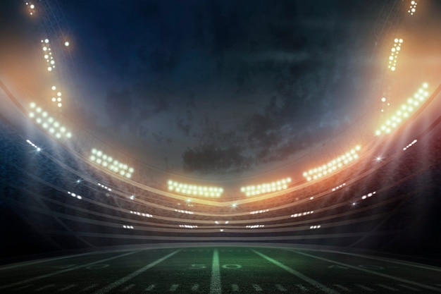 Dramatic 3D professional American football arena. 3d rendering