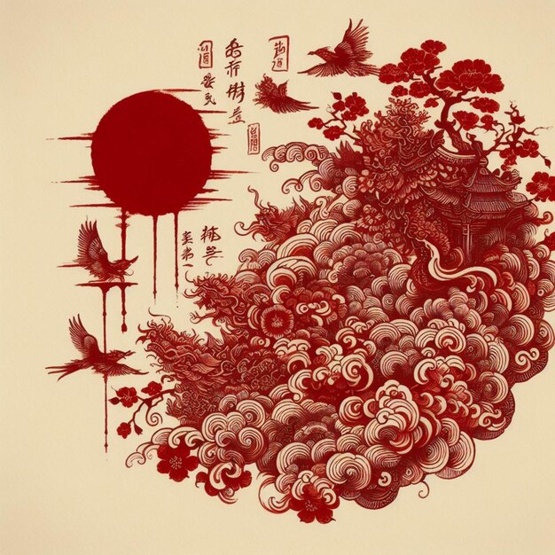 A dramatic abstract artwork of a red flower with smokelike flowing forms