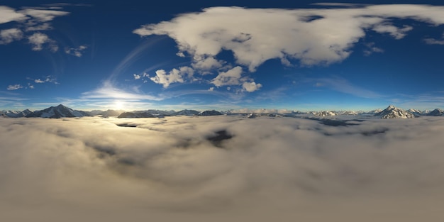 写真 雲と山の風景の劇的な空中パノラマ 自然の背景