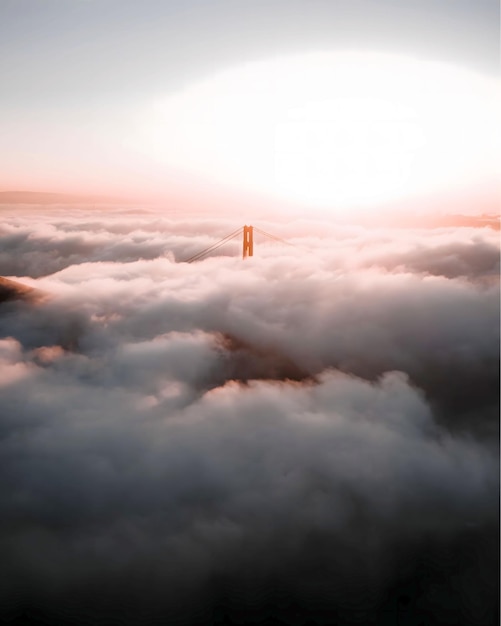 a dramatic aerial view of the iconic golden gate bridge