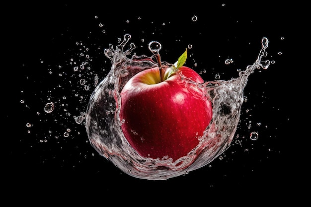 Драматический Apple Splash Apple на темном фоне с Water Splash Generative AI